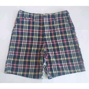 Mens Knightsbridge 100% Cotton Navy Plaid Shorts 8.5" Inseam 5 Pocket Size 32